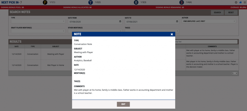 Player Notes
