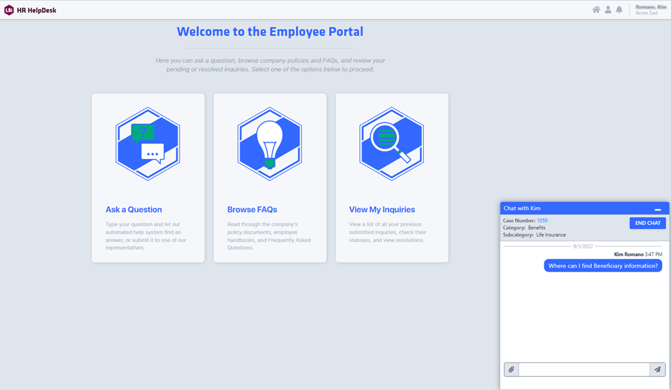 HR Helpdesk with Chat - Portal Chat Window